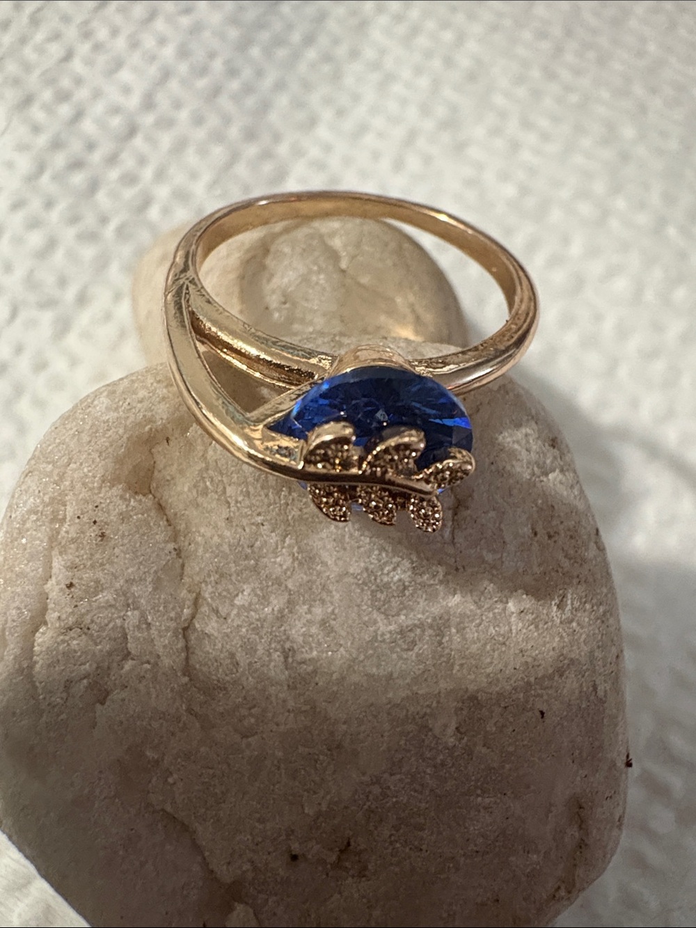 Gold-Tone Ring with Blue Gemstone Accent